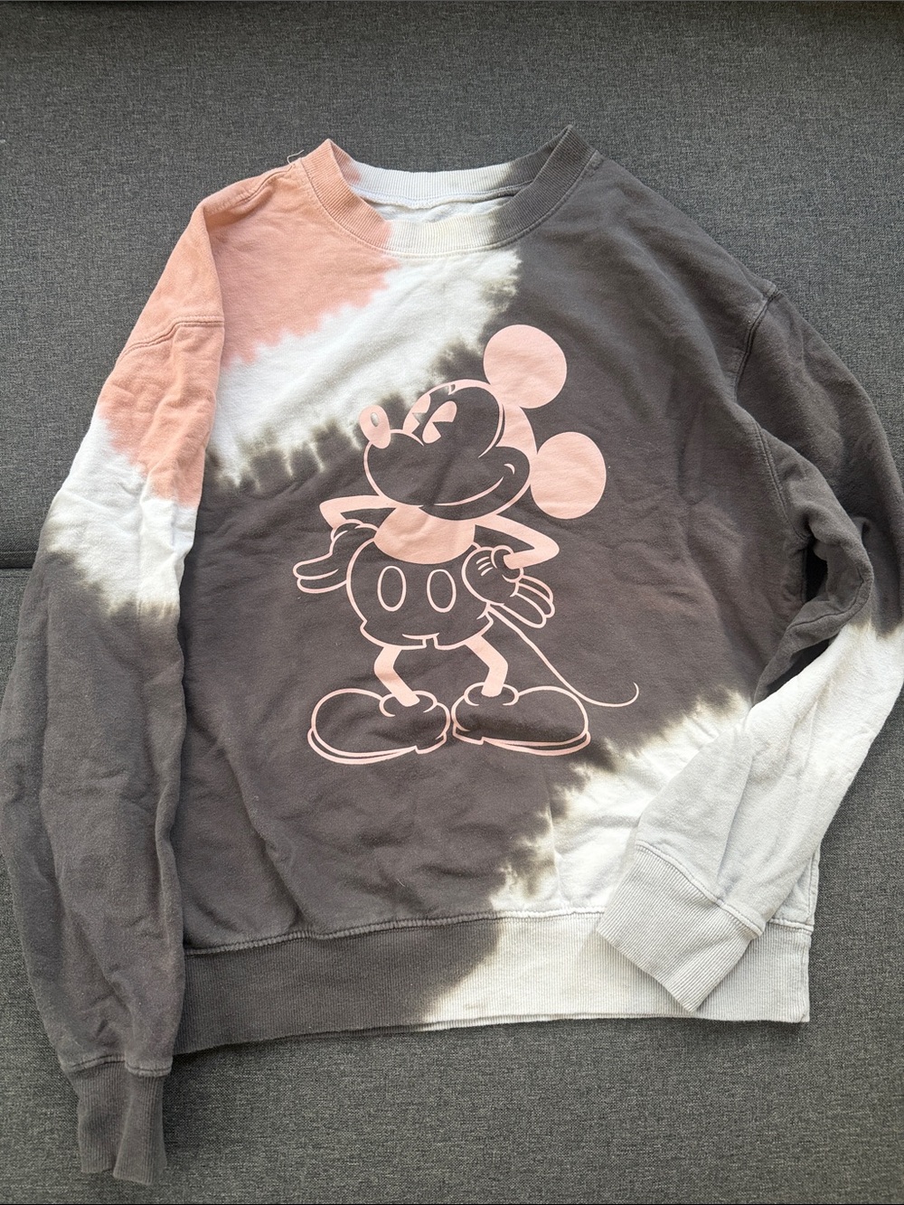 Disney Mickey Mouse Tie Dye Crewneck Sweatshirt Size Small Pink Gray White